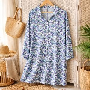 Blue Sky Clothing Floral Tunic Shirt Dress 3X | Eco Natural Fiber Boho